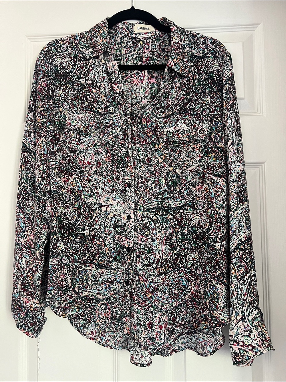 L'AGENCE 100% Silk Multicolor Paisley Button-Down Shirt Blouse size S